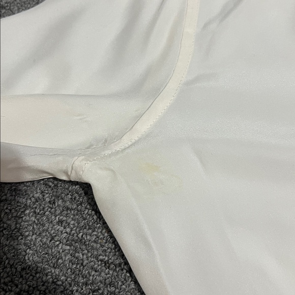 Equipment Silk Cream Satin Ruffle-Front Button Down Blouse Petite Small Office - Picture 6 of 7